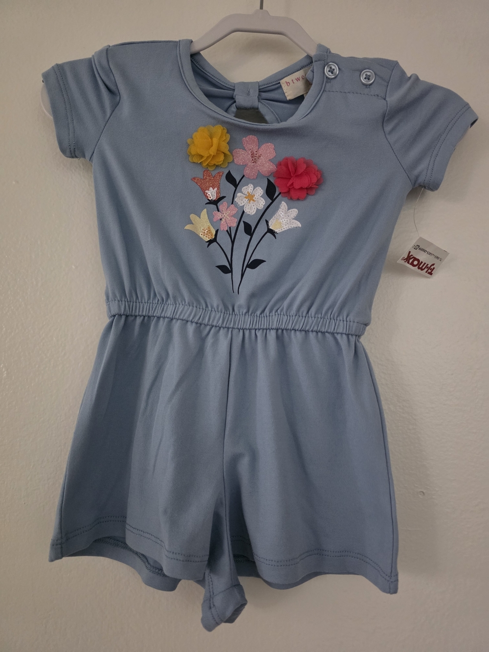 btween Light Blue Floral Applique One-Piece Romper